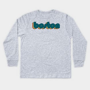 Boston // Boston Retro Rainbow Typography Style // 70s Kids Long Sleeve T-Shirt